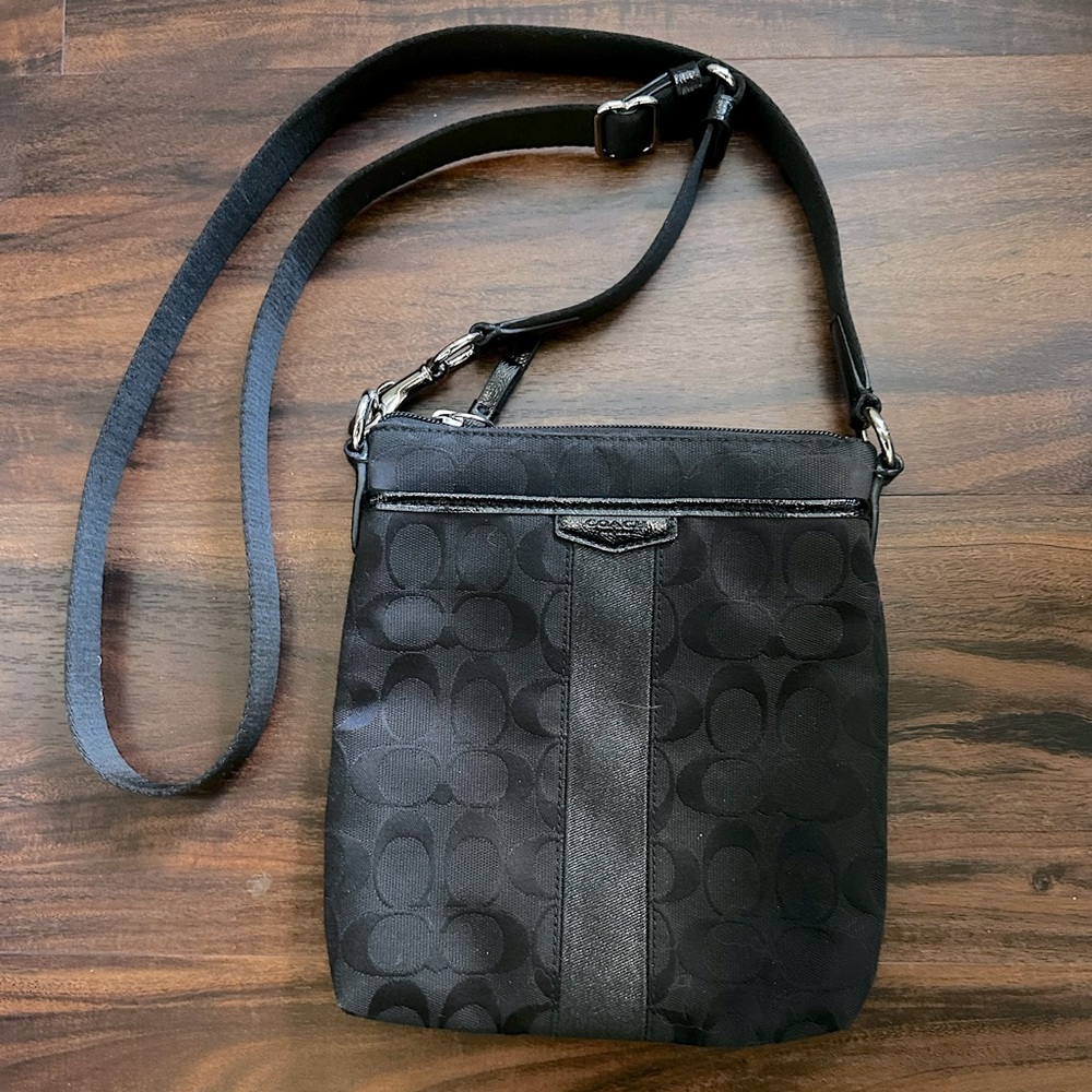 COACH Black Signature Monogram Crossbody Bag